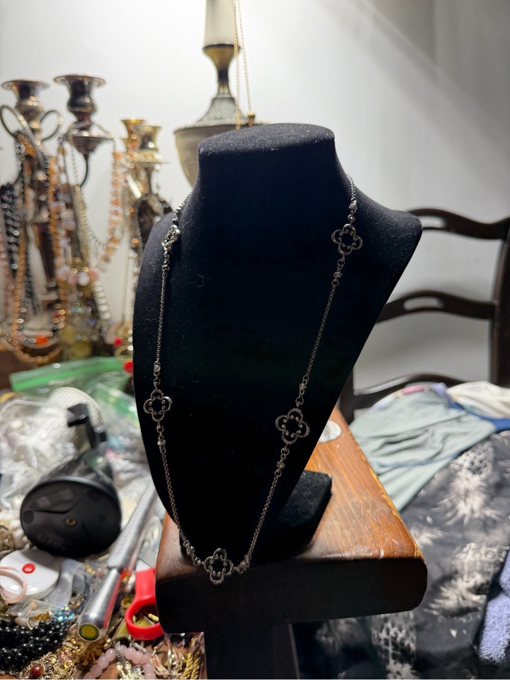 Brighton Silver Tone Clover Link Long Necklace - Picture 3 of 6